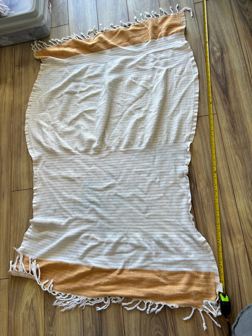 Striped White and Tan Beach Towel with Fringe